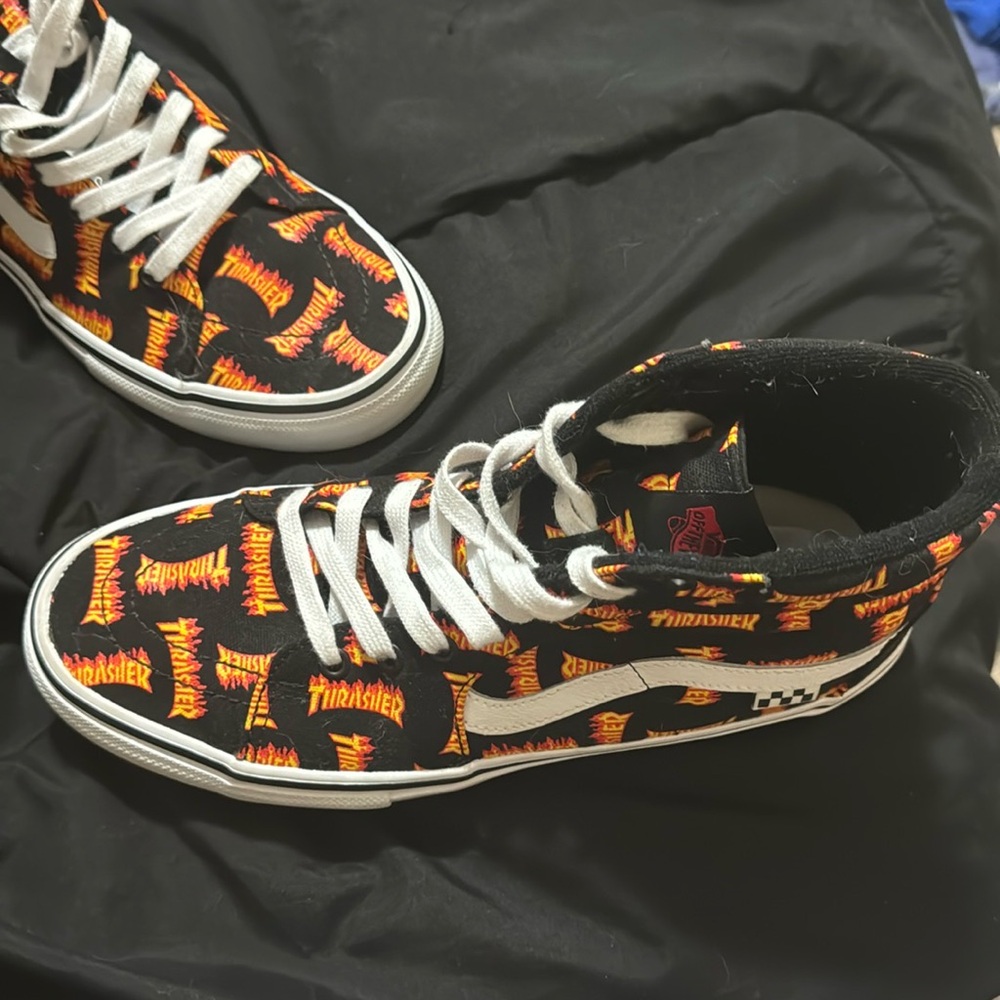Thrasher Black and Orange Flame High-Tops